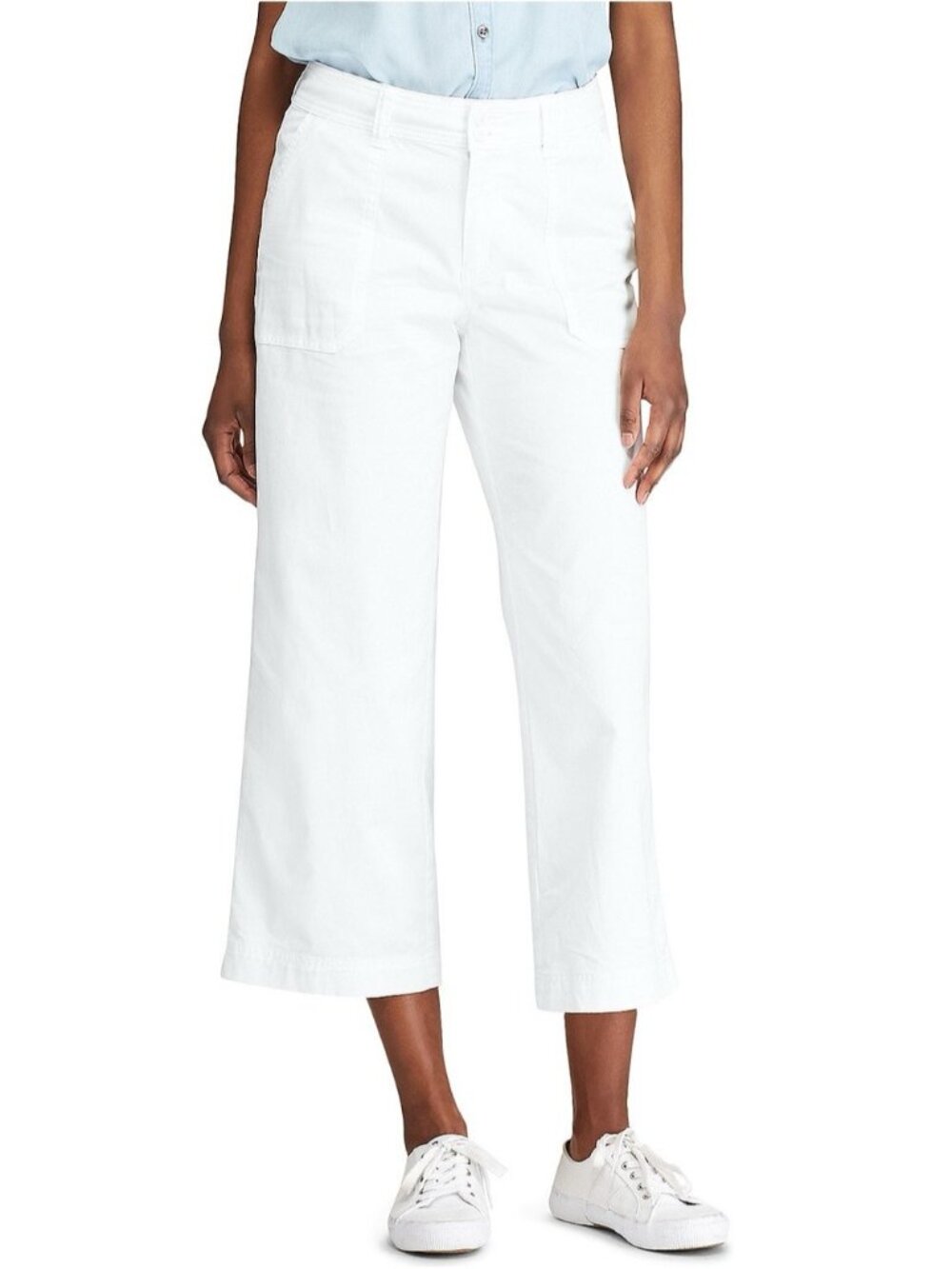 Chaps Ralph Lauren White Cotton Wide Leg Crop Pants - 6, GREAT ON PETITES!